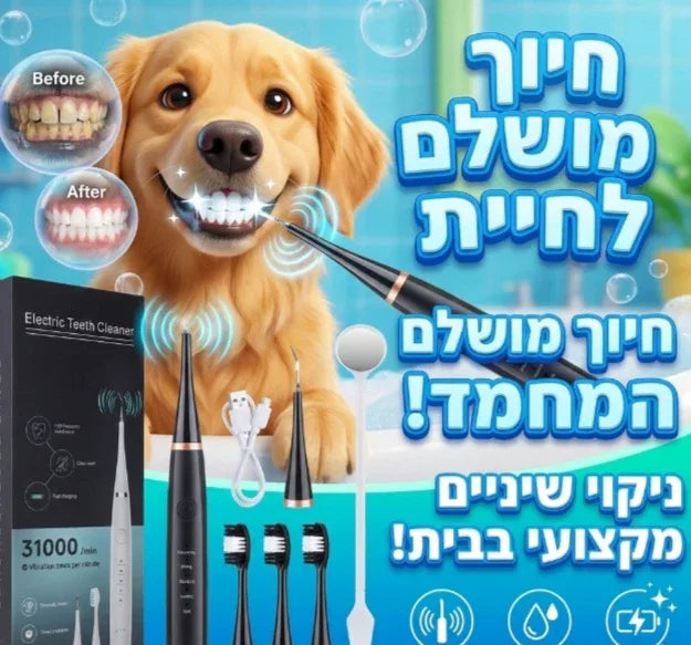 מברשת שיניים אולטרסונית לכלבים - הסרת אבנית והלבנת שיניים - מוצרים חובה לחיות מחמד 